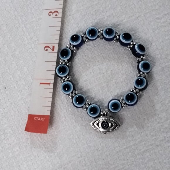 Evil Eye Blue Beaded Charm Bracelet for Protection and Blessing Stretchable Luck - Picture 9 of 16